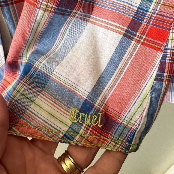 Cruel/Cinch western red white blue plaid long sleeve shirt - Picture 4 of 6